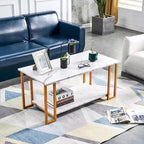 39.37  L MDF Rectangle Tabletop Iron Coffee Table , Dining Room, Coffee Shop, Resterant, White Top, Gold Leg