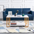 39.37  L MDF Rectangle Tabletop Iron Coffee Table , Dining Room, Coffee Shop, Resterant, White Top, Gold Leg