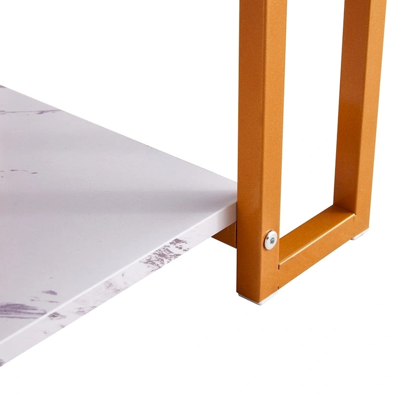 39.37  L MDF Rectangle Tabletop Iron Coffee Table , Dining Room, Coffee Shop, Resterant, White Top, Gold Leg