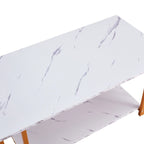 39.37  L MDF Rectangle Tabletop Iron Coffee Table , Dining Room, Coffee Shop, Resterant, White Top, Gold Leg