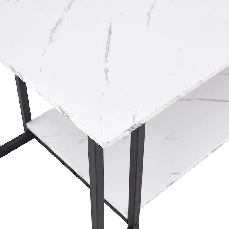 39.37  L MDF Rectangle Tabletop Iron Coffee Table , Dining Room, Coffee Shop, Resterant, White Top, Gold Leg