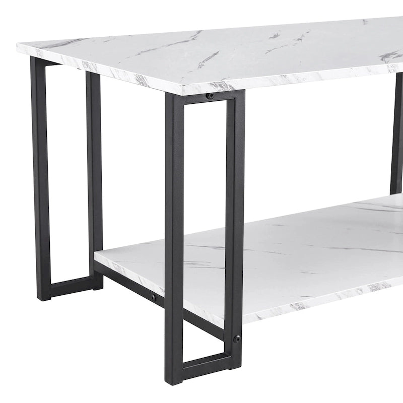 39.37  L MDF Rectangle Tabletop Iron Coffee Table , Dining Room, Coffee Shop, Resterant, White Top, Gold Leg