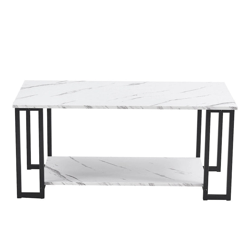 39.37  L MDF Rectangle Tabletop Iron Coffee Table , Dining Room, Coffee Shop, Resterant, White Top, Gold Leg