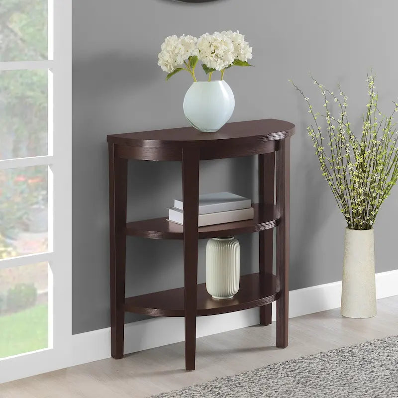 Convenience Concepts Newport Half-Circle Console Table with Shelves