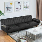 3-Seater Convertible Sleeper Couch, Sectional Sleeper Sofa Bed with Charging Ports for Apartment - 3-Person