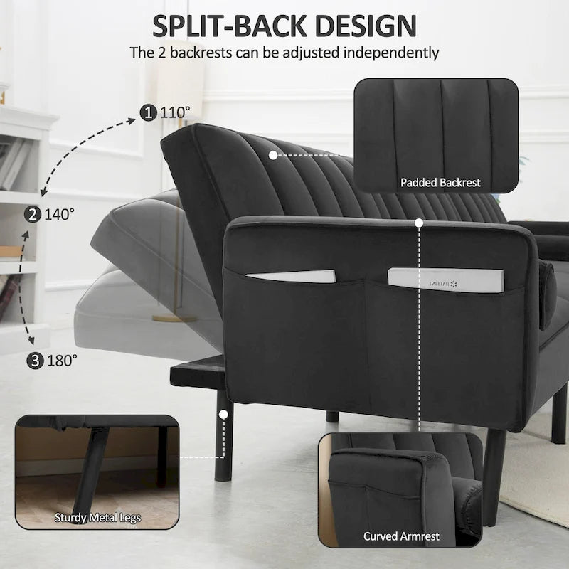 3-Seater Convertible Sleeper Couch, Sectional Sleeper Sofa Bed with Charging Ports for Apartment - 3-Person