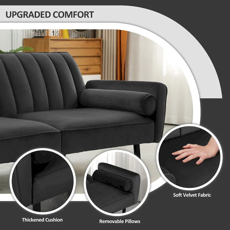 3-Seater Convertible Sleeper Couch, Sectional Sleeper Sofa Bed with Charging Ports for Apartment - 3-Person