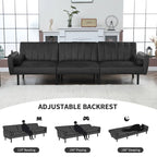 3-Seater Convertible Sleeper Couch, Sectional Sleeper Sofa Bed with Charging Ports for Apartment - 3-Person