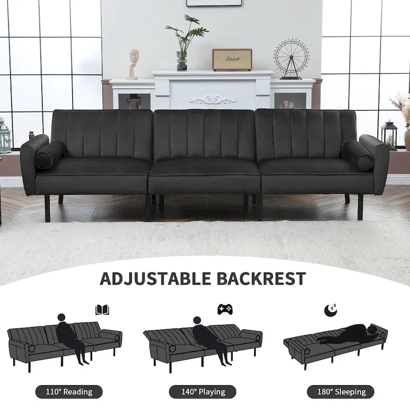 3-Seater Convertible Sleeper Couch, Sectional Sleeper Sofa Bed with Charging Ports for Apartment - 3-Person