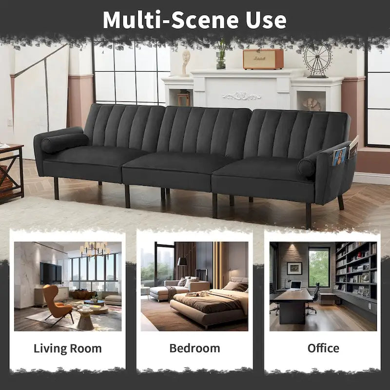 3-Seater Convertible Sleeper Couch, Sectional Sleeper Sofa Bed with Charging Ports for Apartment - 3-Person