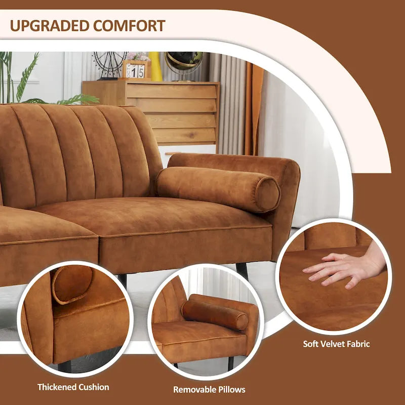 3-Seater Convertible Sleeper Couch, Sectional Sleeper Sofa Bed with Charging Ports for Apartment - 3-Person