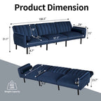 3-Seater Convertible Sleeper Couch, Sectional Sleeper Sofa Bed with Charging Ports for Apartment - 3-Person