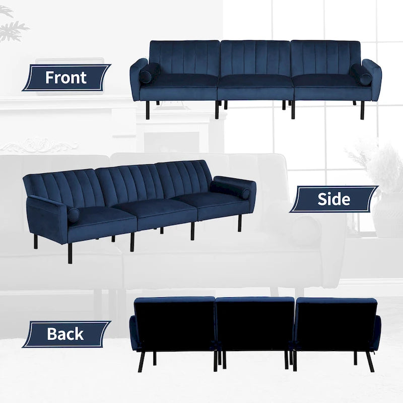 3-Seater Convertible Sleeper Couch, Sectional Sleeper Sofa Bed with Charging Ports for Apartment - 3-Person