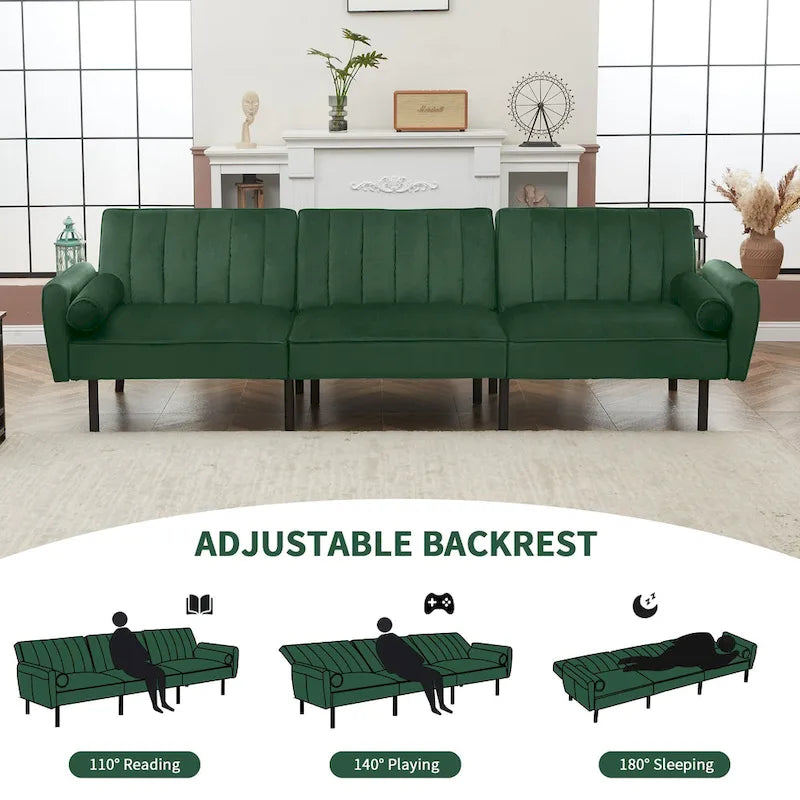 3-Seater Convertible Sleeper Couch, Sectional Sleeper Sofa Bed with Charging Ports for Apartment - 3-Person