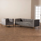 Glam Velvet and Gold Finished 2-Piece Sofa and Lounge Chair Set