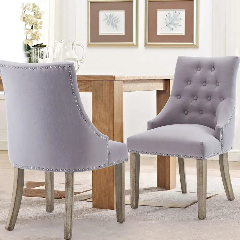 Mid-century Modern Dining chairs Button Tufted Accent Chairs with Nailhead Trim Set of 2