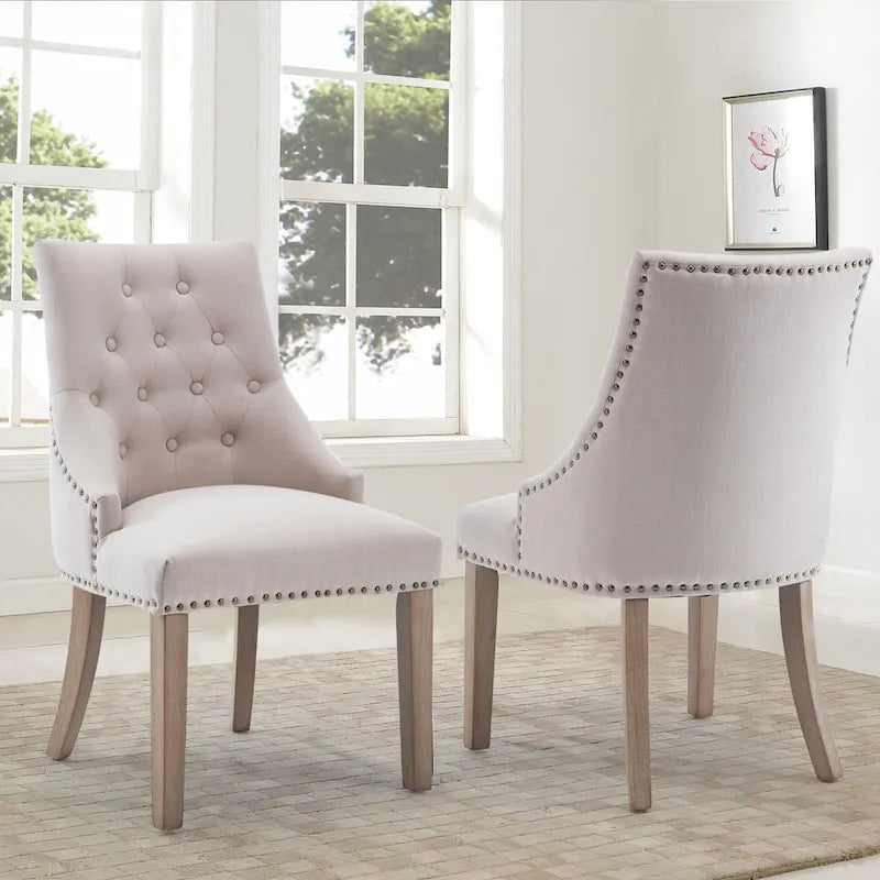 Mid-century Modern Dining chairs Button Tufted Accent Chairs with Nailhead Trim Set of 2