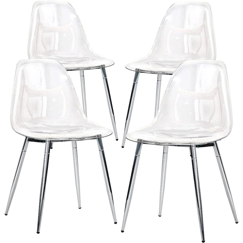 Modern Plastic Shell Accent Side Chairs with metal Legs, Transparent