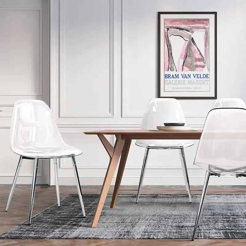 Modern Plastic Shell Accent Side Chairs with metal Legs, Transparent