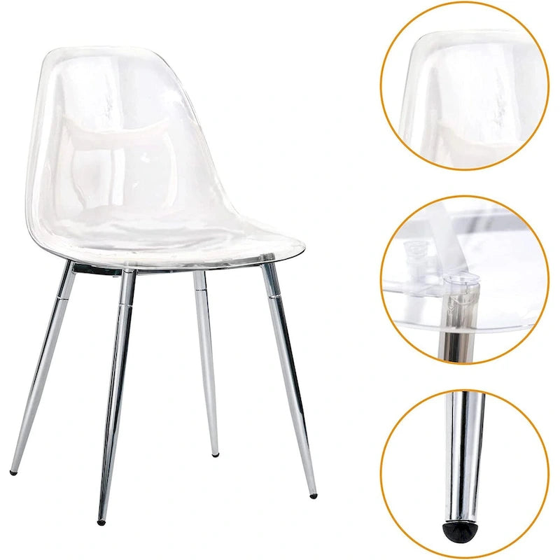 Modern Plastic Shell Accent Side Chairs with metal Legs, Transparent