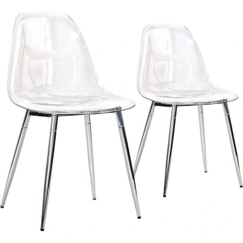 Modern Plastic Shell Accent Side Chairs with metal Legs, Transparent