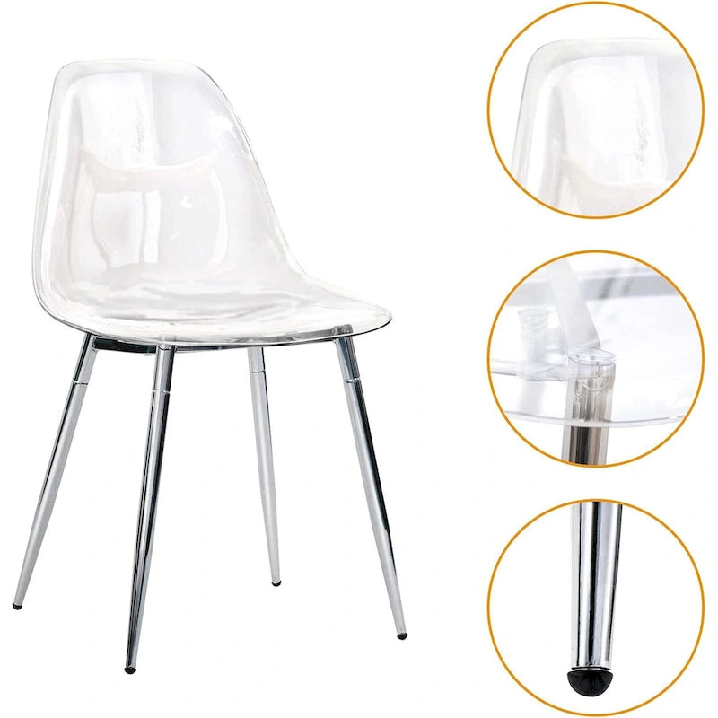 Modern Plastic Shell Accent Side Chairs with metal Legs, Transparent