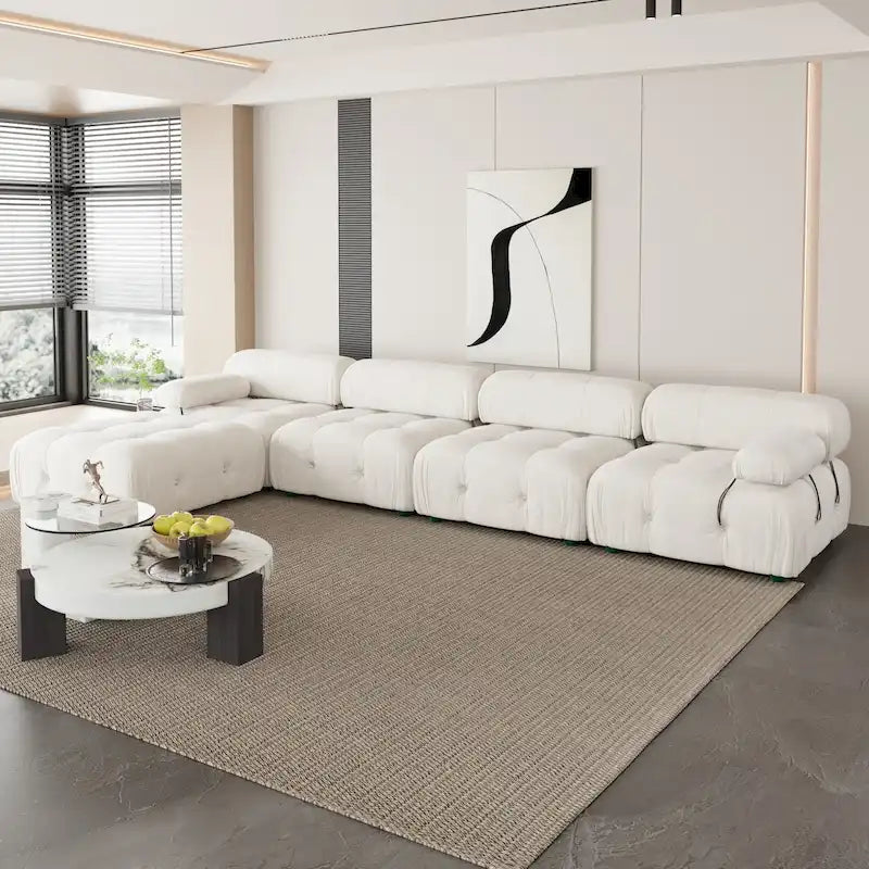 L-Shaped Velvet Sectional Sofa with Ottoman
