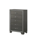Hoyt 5 Piece Dark Gray Faux Leather Upholstered Tufted Panel Bedroom Set