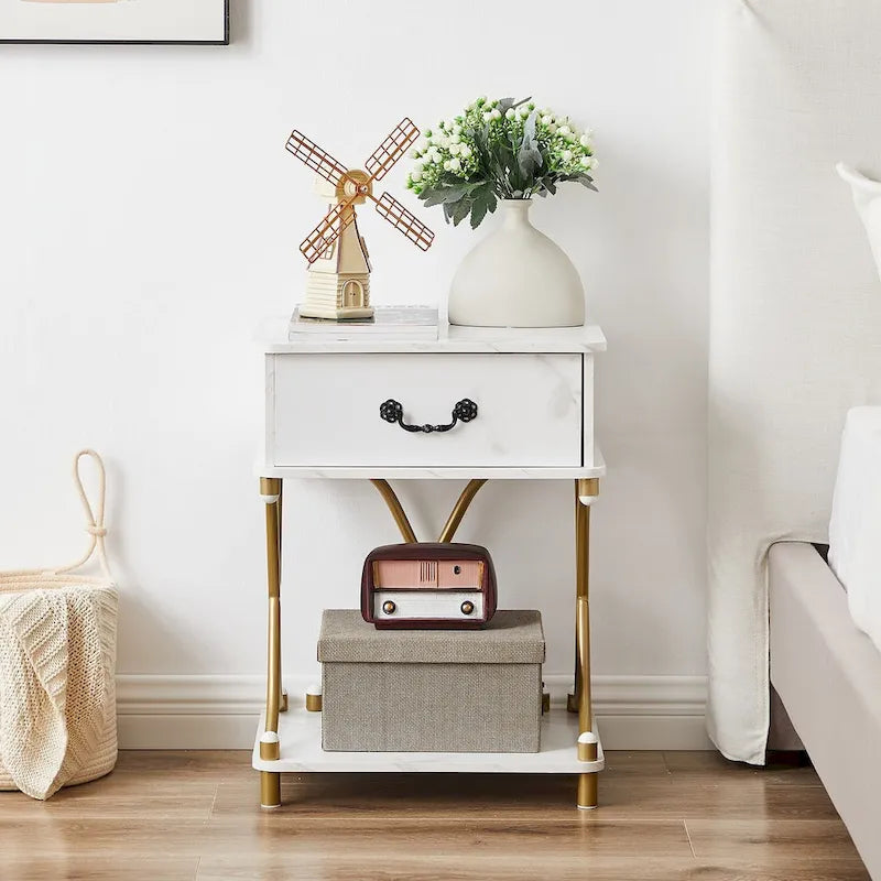 Modern Nightstand with 1-Drawer and Storage Shelf, X-design End Side Table