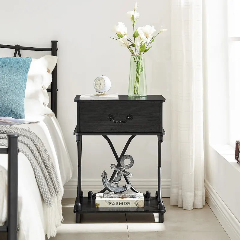 Modern Nightstand with 1-Drawer and Storage Shelf, X-design End Side Table