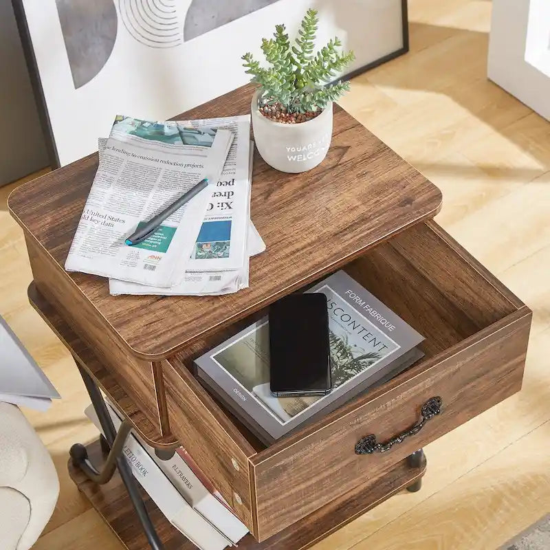 Modern Nightstand with 1-Drawer and Storage Shelf, X-design End Side Table