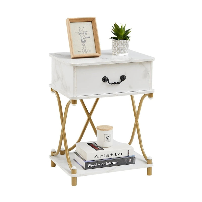 Modern Nightstand with 1-Drawer and Storage Shelf, X-design End Side Table