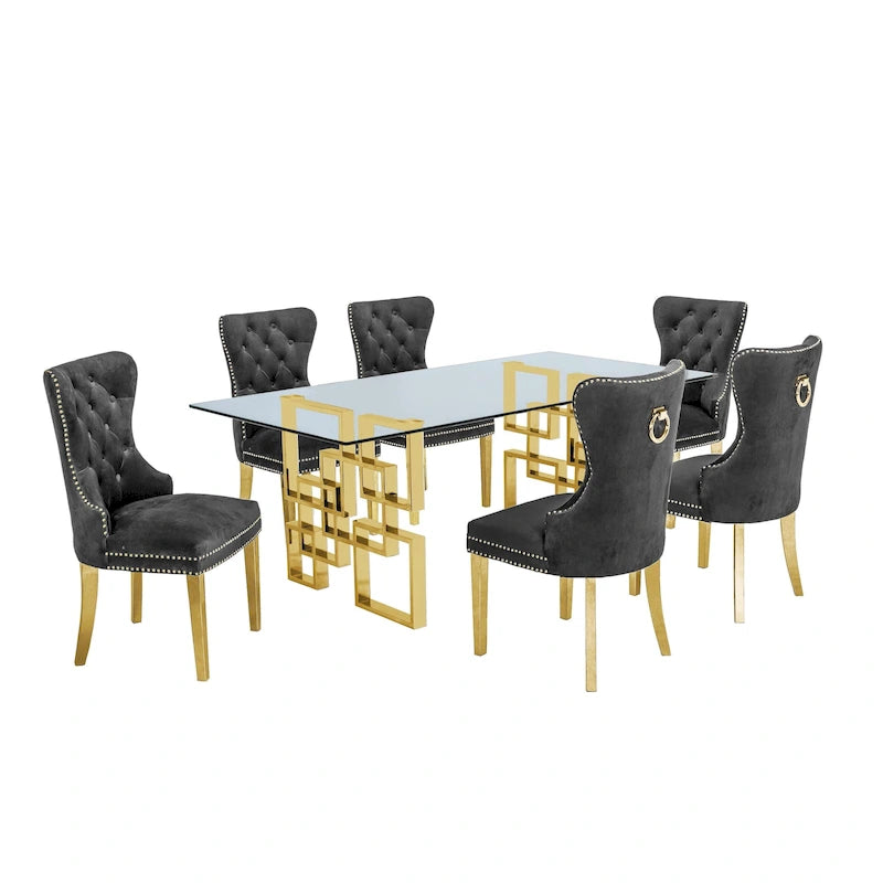 Best Quality Furniture Modern Gold Stainless Steel 7pc Dinette