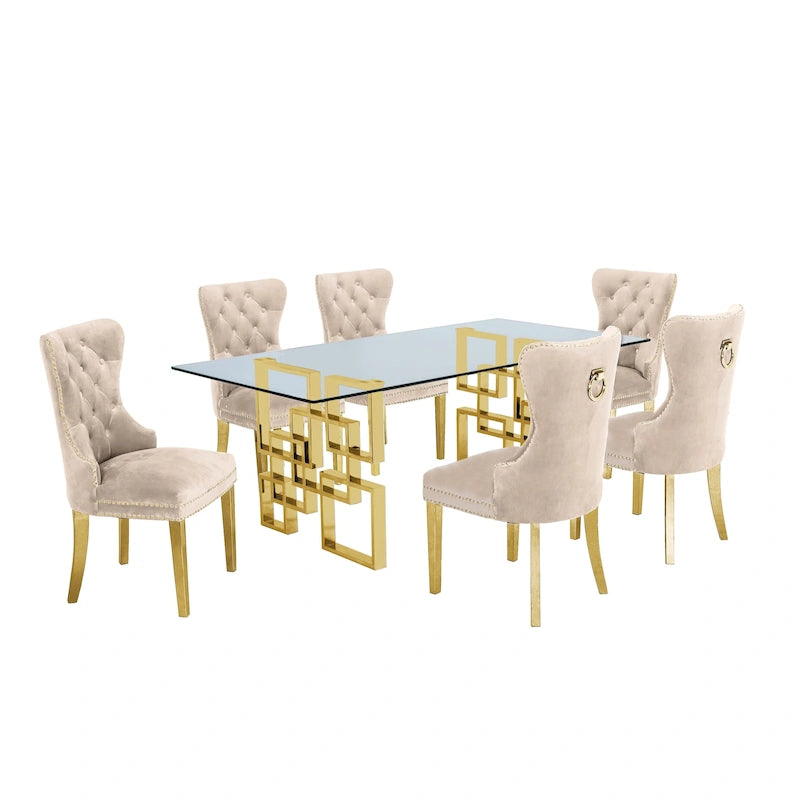 Best Quality Furniture Modern Gold Stainless Steel 7pc Dinette