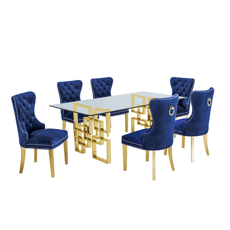 Best Quality Furniture Modern Gold Stainless Steel 7pc Dinette