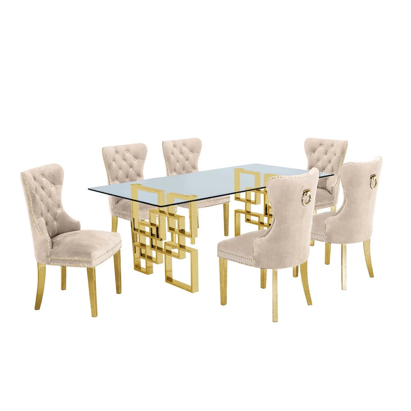 Best Quality Furniture Modern Gold Stainless Steel 7pc Dinette