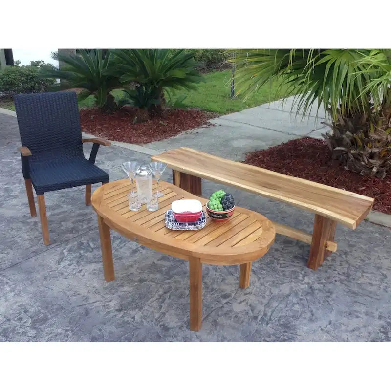 Chic Teak Suar Live Edge Slab Backless Bench approximately 69  long