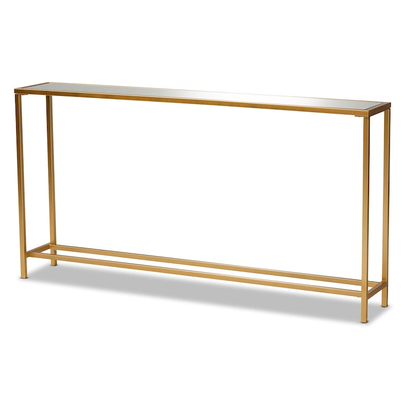 Alessa Gold Finished Metal and Mirrored Glass Console Table