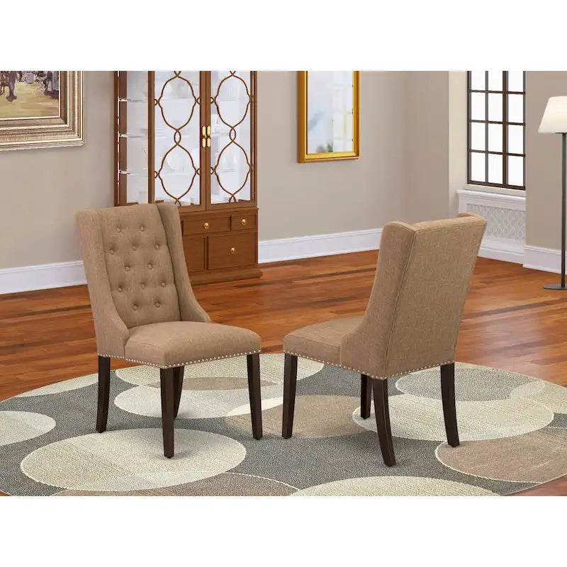 East West Furniture Parson Kitchen Chairs - Button Tufted Nailhead Upholstered Dining Chairs, Set of 2, (Finish & Upholstered)