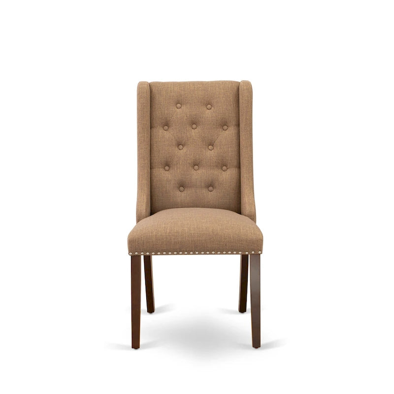 East West Furniture Parson Kitchen Chairs - Button Tufted Nailhead Upholstered Dining Chairs, Set of 2, (Finish & Upholstered)