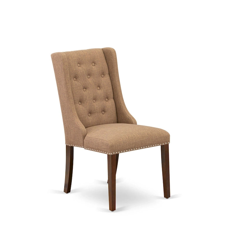 East West Furniture Parson Kitchen Chairs - Button Tufted Nailhead Upholstered Dining Chairs, Set of 2, (Finish & Upholstered)