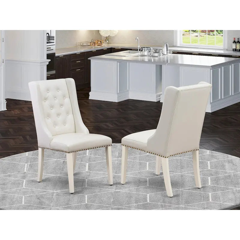 East West Furniture Parson Kitchen Chairs - Button Tufted Nailhead Upholstered Dining Chairs, Set of 2, (Finish & Upholstered)