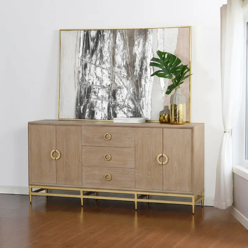 Augusta Credenza - Four Door Three Drawer Unit - Weathered Oak Finish