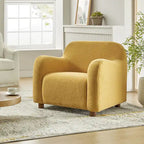 Wayne 35  Wide Boucle Upholstered Teddy Accent Chair with Solid Wood Legs by HULALA HOME