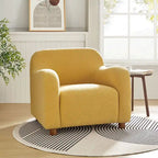 Wayne 35  Wide Boucle Upholstered Teddy Accent Chair with Solid Wood Legs by HULALA HOME