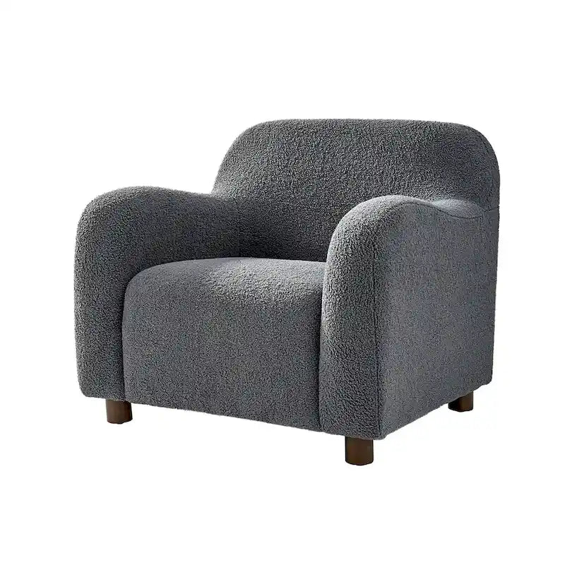 Wayne 35  Wide Boucle Upholstered Teddy Accent Chair with Solid Wood Legs by HULALA HOME