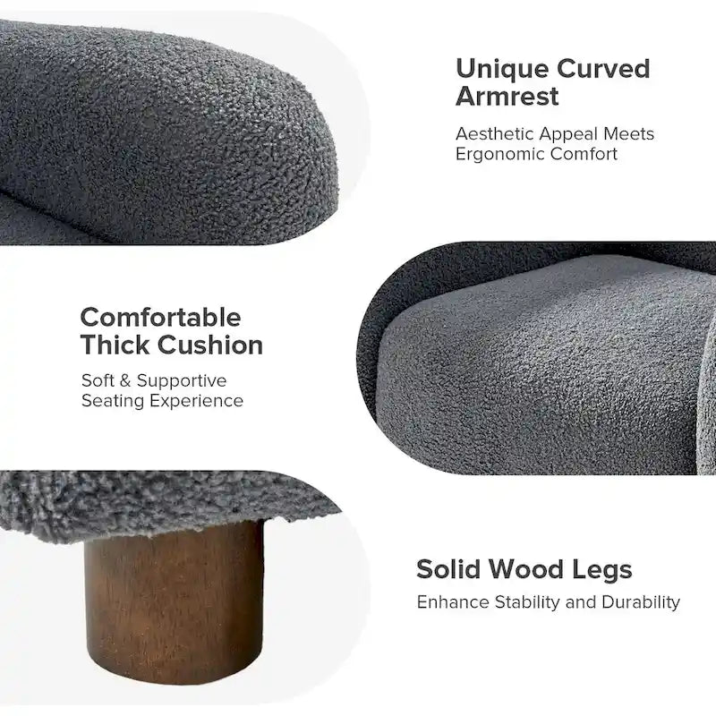 Wayne 35  Wide Boucle Upholstered Teddy Accent Chair with Solid Wood Legs by HULALA HOME