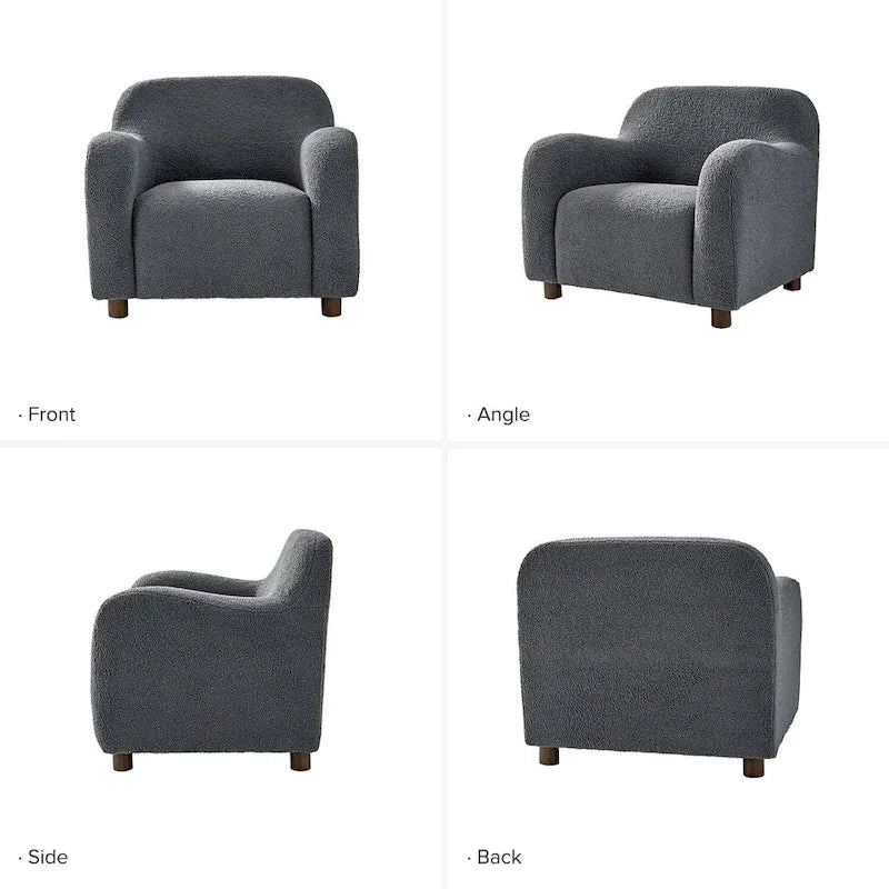 Wayne 35  Wide Boucle Upholstered Teddy Accent Chair with Solid Wood Legs by HULALA HOME