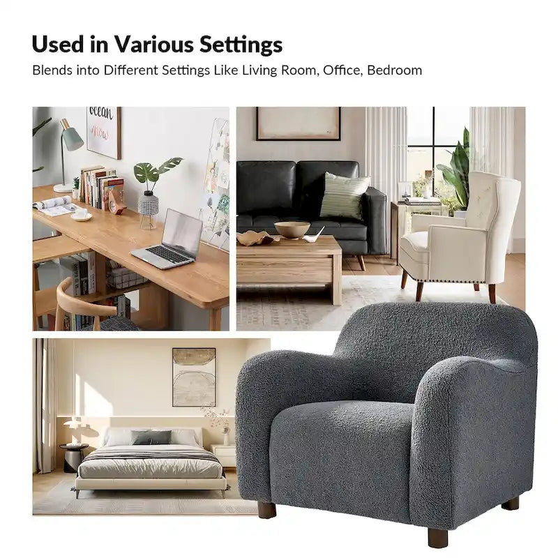 Wayne 35  Wide Boucle Upholstered Teddy Accent Chair with Solid Wood Legs by HULALA HOME