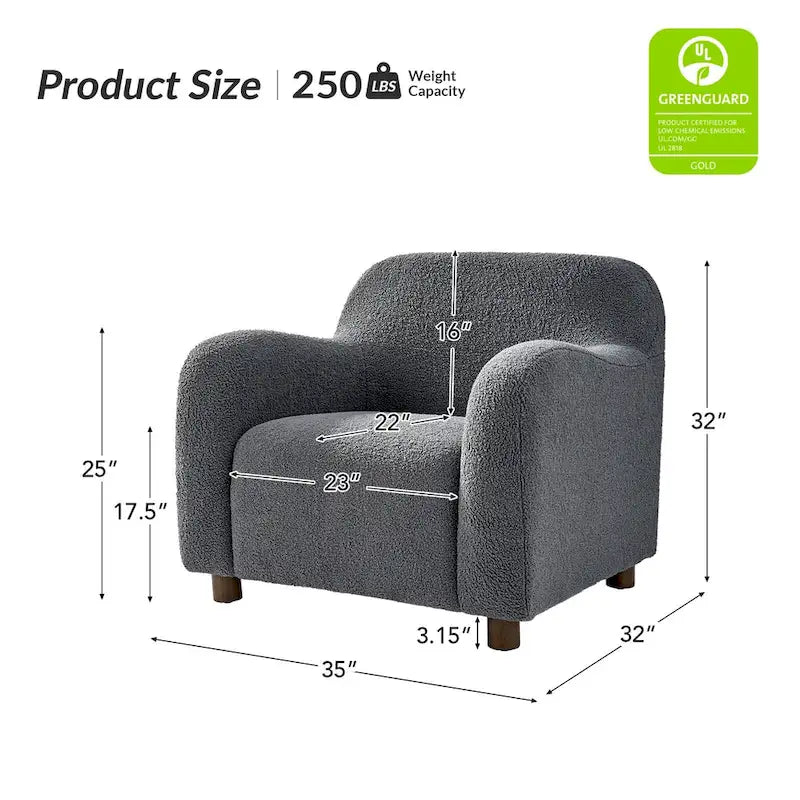 Wayne 35  Wide Boucle Upholstered Teddy Accent Chair with Solid Wood Legs by HULALA HOME